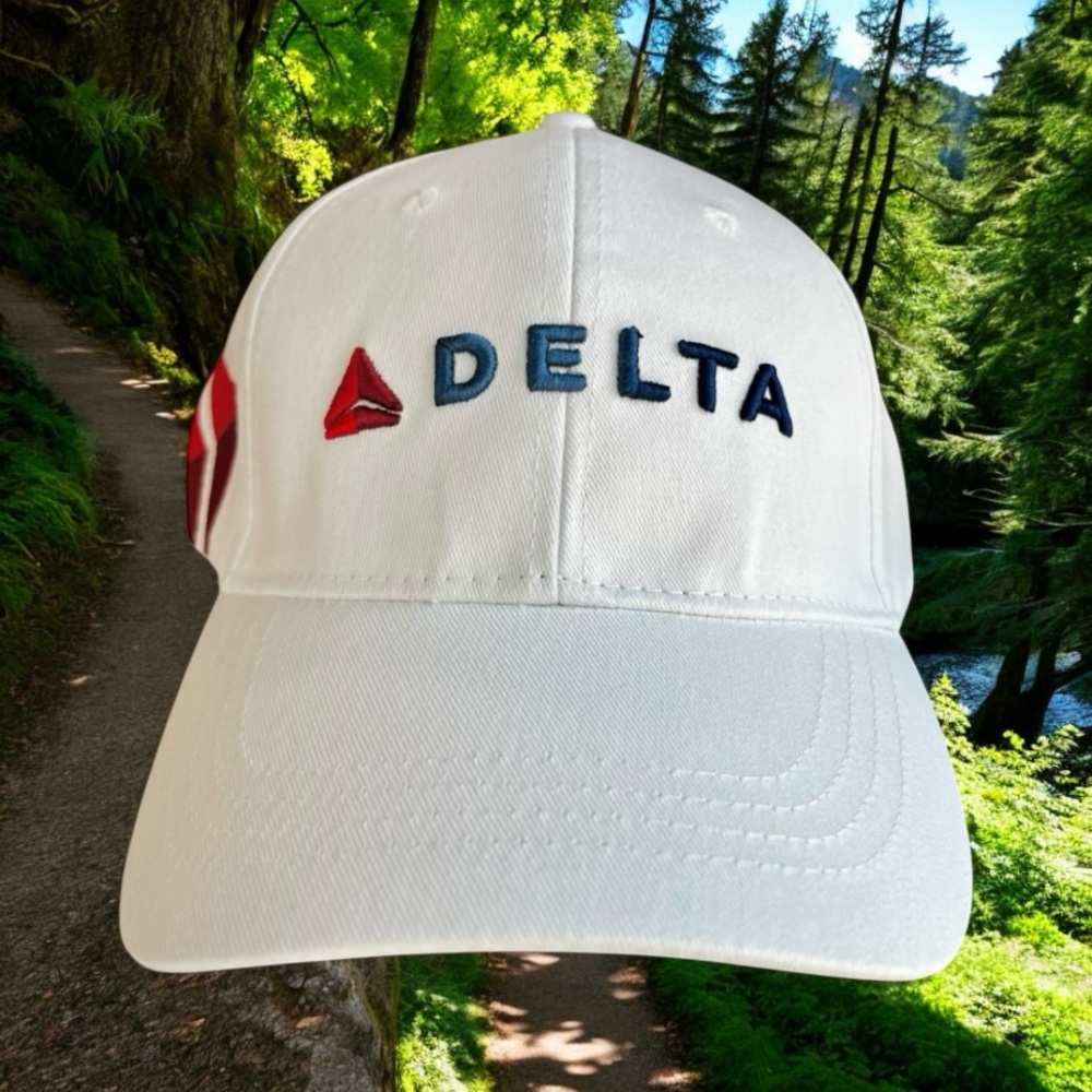 Delta Air Lines White Embroidered Logo Adjustable Collectible Baseball Hat New
